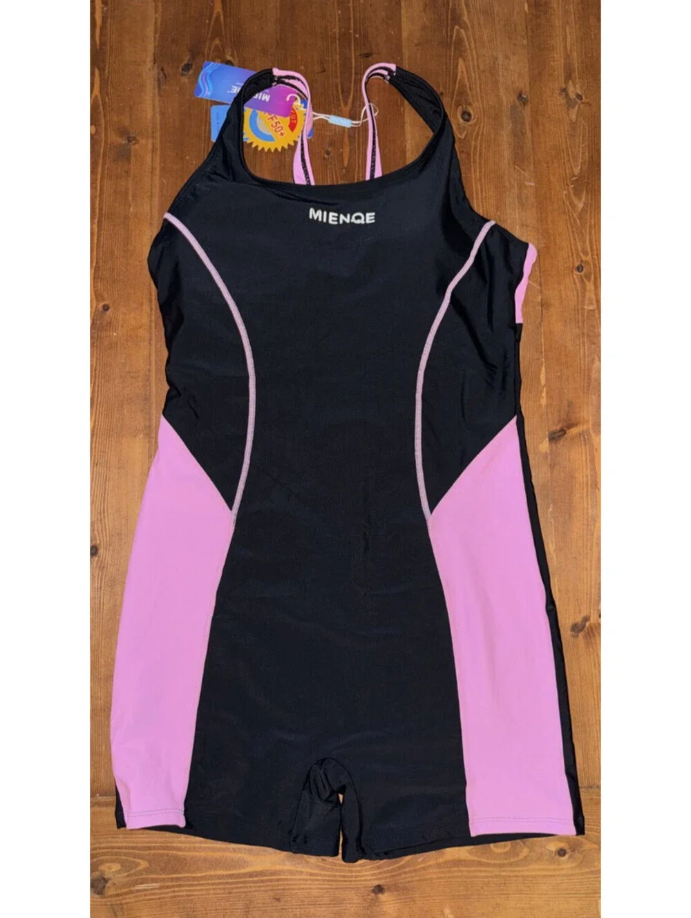 MIENOE Teen Girls' One Piece Swimsuits Kids UPF 50+ Black/Pink Color Block XXL